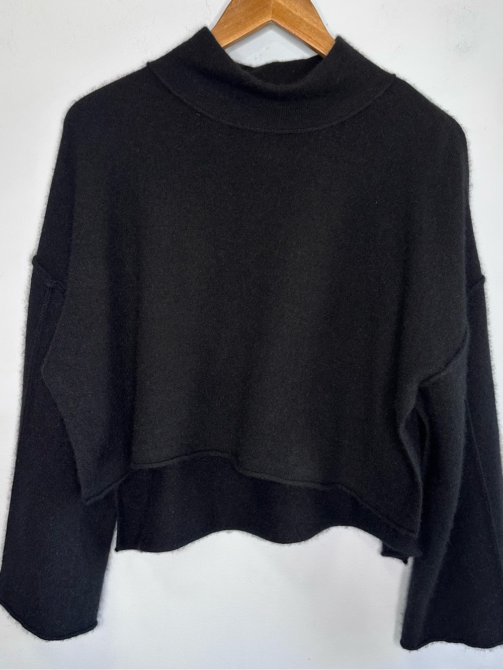 Free People Black 100% Cashmere Open Sides High Low Pullover Crop Boxy Sweater